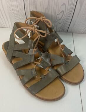 KORK EASE Gray/Taupe Gladiator Sandal Leather Cushioned Cork Heel Size 8